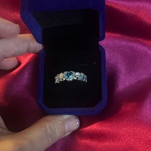Silver Ring Size 9. Blue Topaz Heart.